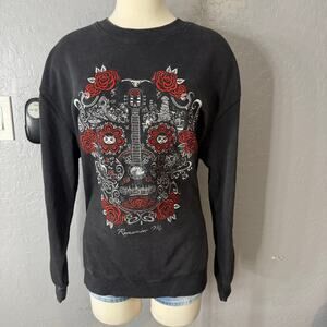 Disney Pixar Coco Embroidered Icons Sugar Skull Crewneck, Black, XL